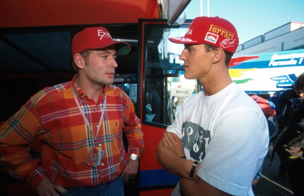 Jos Verstappen and Michael Schumacher, right San Marino Grand Prix, Imola, Italy, 5th May 1996