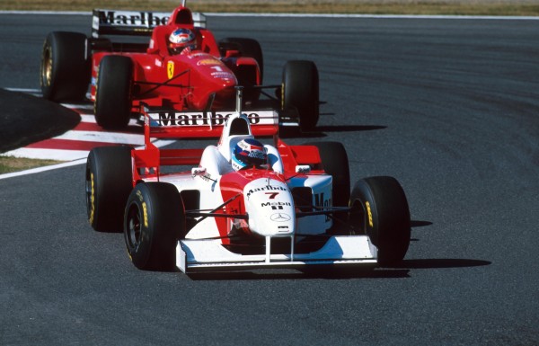 Mika Hakkinen(FIN) Mclaren MP4-11 leads Schumacher Japanese Grand Prix, Suzuka, 13th October 1996