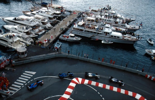 Jacques Villeneuve(CDN) Williams FW18 leads the battle for 6th place Monaco Grand Prix, Monte Carlo, 19th May 1996