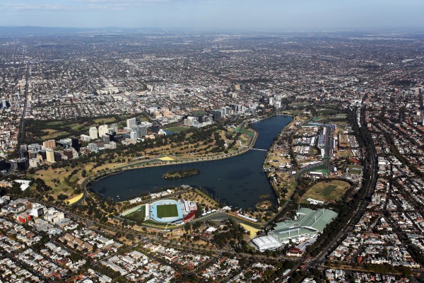 Formula One World Championship 2014, Round 1, Australian Grand Prix, Melbourne, Australia, Friday 14 March 2014 - An aerial view of the Albert Park Circuit.