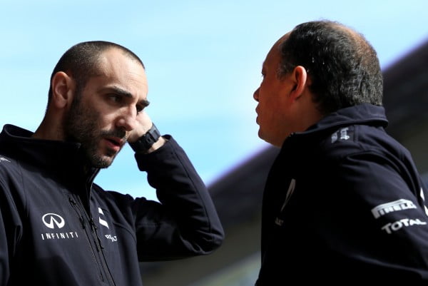 Formula One Testing, Barcelona, Circuit de Catalunya, Barcelona, Spain, Thursday 3 March 2016 - Cyril Abiteboul (FRA), Renault Sport F1 Team and Frederic Vasseur (FRA), Renault Sport F1 Team, Racing Director