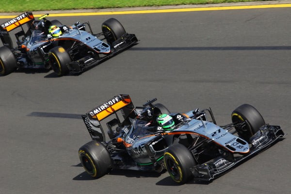 Formula One World Championship 2016, Round 1, Australian Grand Prix, Melbourne, Australia, Sunday 20 March 2016 - Nico Hulkenberg (GER) Sahara Force India F1 VJM09 and team mate Sergio Perez (MEX) Sahara Force India F1 VJM09.