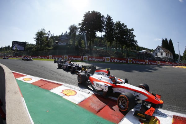 2015 GP2 Series Round 7. Spa-Francorchamps, Spa, Belgium. Saturday 22 August 2015. Daniel de Jong (NED, MP Motorsport) leads Pierre Gasly (FRA, DAMS) Photo: Steven Tee/GP2 Media Service ref: Digital Image _L4R1512