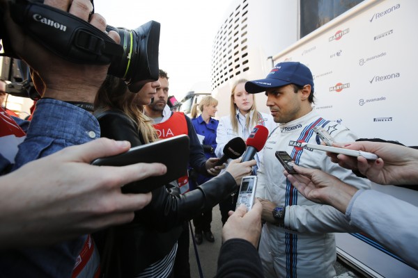 Felipe Massa (BRA) Williams talks with the media at Formula One Testing, Day Three, Barcelona, Spain, Wednesday 24 February 2016.