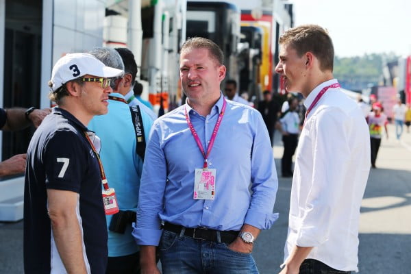 Formula One World Championship 2014, Round 10, German Grand Prix, Hockenheim, Germany, Saturday 19 July 2014 - L to R): Jacques Villeneuve (CDN) with Jos Verstappen (NLD) and his son Max Verstappen (NLD).