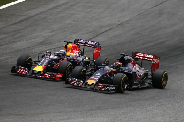 Max Verstappen (NED) Scuderia Toro Rosso STR10 and Daniel Ricciardo (AUS) Red Bull Racing RB11 battle at Formula One World Championship, Rd8, Austrian Grand Prix, Race, Spielberg, Austria, Sunday 21 June 2015. BEST IMAGE