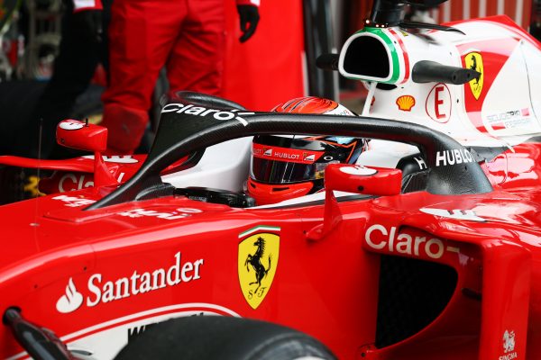 Formula One Testing, Barcelona, Circuit de Catalunya, Barcelona, Spain, Thursday 3 March 2016 - Kimi Raikkonen (FIN) Ferrari SF16-H running the Halo cockpit cover.