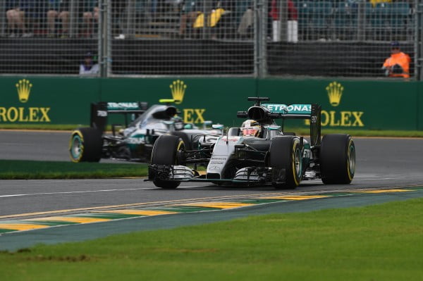 www.sutton-images.com Lewis Hamilton (GBR) Mercedes-Benz F1 W07 Hybrid and Nico Rosberg (GER) Mercedes-Benz F1 W07 Hybrid at Formula One World Championship, Rd1, Australian Grand Prix, Practice, Albert Park, Melbourne, Australia, Friday 18 March 2016.