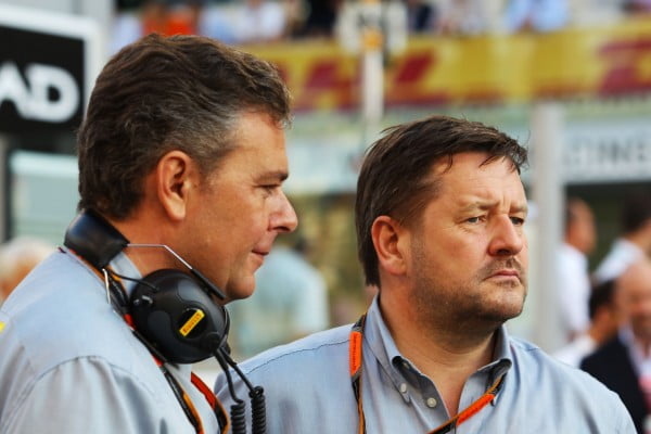 Formula One World Championship 2015, Round 18, Abu Dhabi Grand Prix, Abu Dhabi, United Arab Emirates, Sunday 29 November 2015 - L to R): Mario Isola (ITA) Pirelli Racing Manager with Paul Hembery (GBR) Pirelli Motorsport Director.