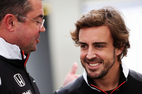 Formula One World Championship 2016, Round 1, Australian Grand Prix, Melbourne, Australia, Saturday 19 March 2016 - L to R): Eric Boullier (FRA) McLaren Racing Director with Fernando Alonso (ESP) McLaren.