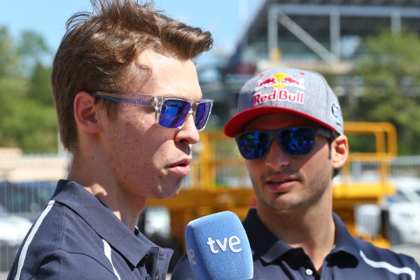 Formula One World Championship 2016, Round 5, Spanish Grand Prix, Barcelona, Spain, Thursday 12 May 2016 - L to R): Daniil Kvyat (RUS) Scuderia Toro Rosso with team mate Carlos Sainz Jr (ESP) Scuderia Toro Rosso.