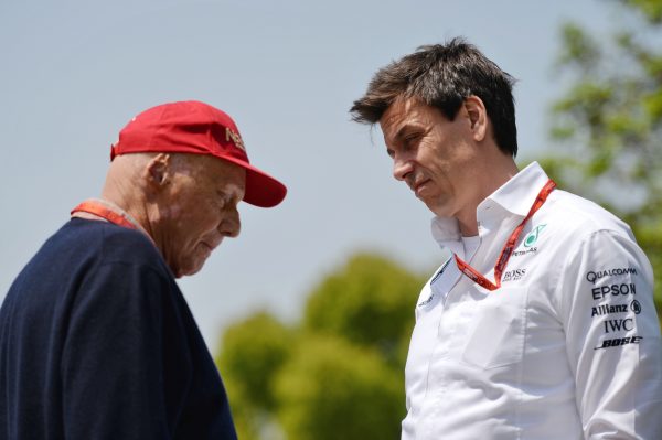 Formula One World Championship 2016, Round 3, Chinese Grand Prix, Shanghai, China, Sunday 17 April 2016 - L to R): Niki Lauda (AUT) Mercedes Non-Executive Chairman with Toto Wolff (GER) Mercedes AMG F1 Shareholder and Executive Director.