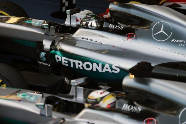 Formula One World Championship 2016, Round 4, Russian Grand Prix, Sochi, Russia, Sunday 1 May 2016 - Race winner Nico Rosberg (GER) Mercedes AMG F1 W07 Hybrid and second placed team mate Lewis Hamilton (GBR) Mercedes AMG F1 W07 Hybrid in parc ferme.