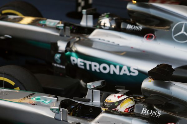 Formula One World Championship 2016, Round 4, Russian Grand Prix, Sochi, Russia, Sunday 1 May 2016 - Second placed Lewis Hamilton (GBR) Mercedes AMG F1 W07 Hybrid with team mate and race winner Nico Rosberg (GER) Mercedes AMG F1 W07 Hybrid in parc ferme.