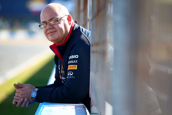 JEREZ DE LA FRONTERA, SPAIN - FEBRUARY 01: Rob Marshall, Chief Engineering Officer for Infiniti Red Bull Racing poses on the pit wall during day one of Formula One Winter Testing at Circuito de Jerez on February 1, 2015 in Jerez de la Frontera, Spain. (Photo by Mark Thompson/Getty Images)