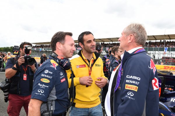 www.sutton-images.com (L to R): Christian Horner (GBR) Red Bull Racing Team Principal, Cyril Abiteboul (FRA) Renault Sport and Dr Helmut Marko (AUT) Red Bull Motorsport Consultant on the grid at Formula One World Championship, Rd9, British Grand Prix, Race, Silverstone, England, Sunday 5 July 2015.