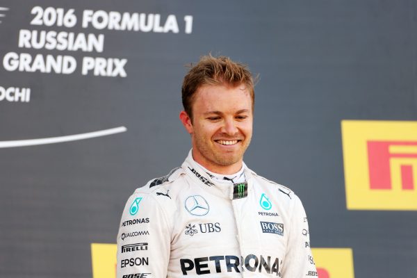 Formula One World Championship 2016, Round 4, Russian Grand Prix, Sochi, Russia, Sunday 1 May 2016 - Race winner Nico Rosberg (GER) Mercedes AMG F1 celebrates on the podium.