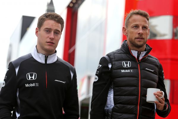 Formula One World Championship 2016, Round 5, Spanish Grand Prix, Barcelona, Spain, Friday 13 May 2016 - Stoffel Vandoorne (BEL), third driver, McLaren F1 Team and Jenson Button (GBR), McLaren Honda