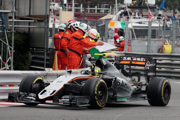 Formula One World Championship 2016, Round 6, Monaco Grand Prix, Monte Carlo, Monaco, Sunday 29 May 2016 - Sergio Perez (MEX) Sahara Force India F1 VJM09 celebrates his third position at the end of the race.