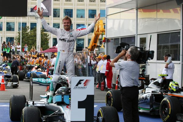 Formula One World Championship 2016, Round 8, European Grand Prix, Baku, Azerbaijan, Sunday 19 June 2016 - Race winner Nico Rosberg (GER) Mercedes AMG F1 W07 Hybrid celebrates in parc ferme.