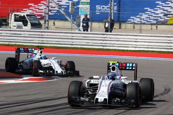 Formula One World Championship 2016, Round 4, Russian Grand Prix, Sochi, Russia, Sunday 1 May 2016 - Valtteri Bottas (FIN) Williams FW38 leads team mate Felipe Massa (BRA) Williams FW38.