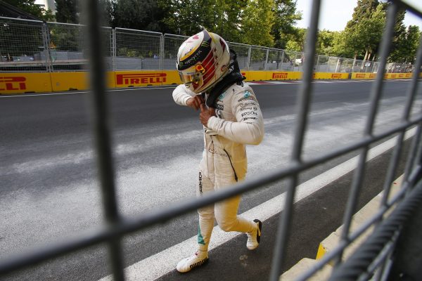 www.sutton-images.com Lewis Hamilton (GBR) Mercedes AMG F1 after crashing out in Q3 at Formula One World Championship, Rd8, European Grand Prix, Qualifying, Baku City Circuit, Baku, Azerbaijan, Saturday 18 June 2016.