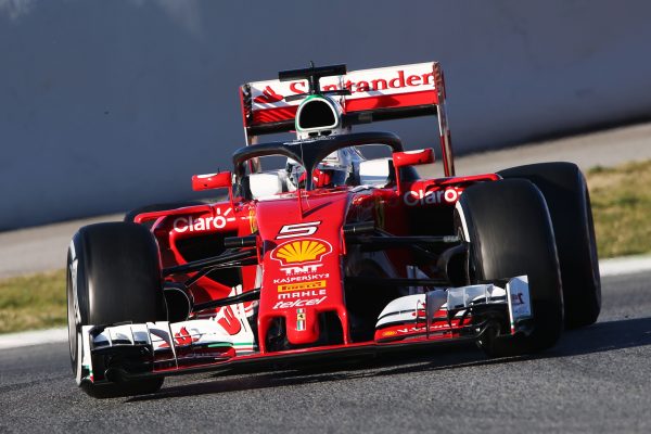 Formula One Testing, Barcelona, Circuit de Catalunya, Barcelona, Spain, Friday 4 March 2016 - Sebastian Vettel (GER) Ferrari SF16-H running the Halo cockpit cover.
