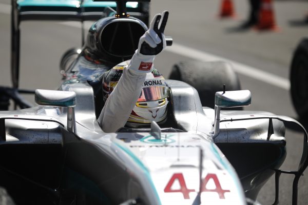 www.sutton-images.com Race winner Lewis Hamilton (GBR) Mercedes-Benz F1 W07 Hybrid celebrates in parc ferme at Formula One World Championship, Rd10, British Grand Prix, Race, Silverstone, England, Sunday 10 July 2016.