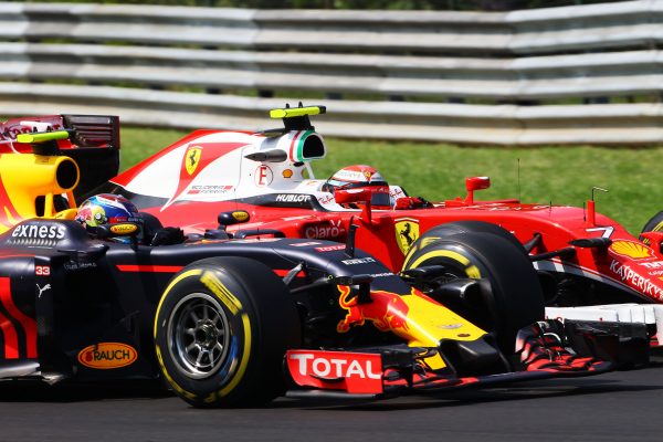 Formula One World Championship 2016, Round 11, Hungarian Grand Prix, Budapest, Hungary, Sunday 24 July 2016 - Max Verstappen (NLD) Red Bull Racing RB12 and Kimi Raikkonen (FIN) Ferrari SF16-H battle for position.