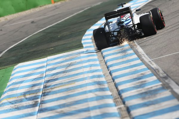 Formula One World Championship 2016, Round 12, German Grand Prix, Hockenheim, Germany, Saturday 30 July 2016 - Valtteri Bottas (FIN) Williams FW38 sends sparks flying.