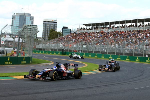 www.sutton-images.com Max Verstappen (NED) Scuderia Toro Rosso STR11 and Carlos Sainz jr (ESP) Scuderia Toro Rosso STR11 at Formula One World Championship, Rd1, Australian Grand Prix, Race, Albert Park, Melbourne, Australia, Sunday 20 March 2016.