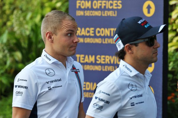 Formula One World Championship 2016, Round 15, Singapore Grand Prix, Singapore, Singapore, Sunday 18 September 2016 - L to R): Valtteri Bottas (FIN) Williams with team mate Felipe Massa (BRA) Williams.