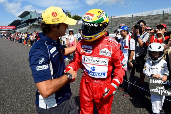 www.sutton-images.com Felipe Nasr (BRA) Sauber with a fan dressed as Ayrton Senna at Formula One World Championship, Rd17, Japanese Grand Prix, Preparations, Suzuka, Japan, Thursday 6 October 2016.