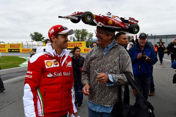 www.sutton-images.com Sebastian Vettel (GER) Ferrari with fan and Ferrari F1 car hat at Formula One World Championship, Rd7, Canadian Grand Prix, Preparations, Montreal, Canada, Thursday 9 June 2016.