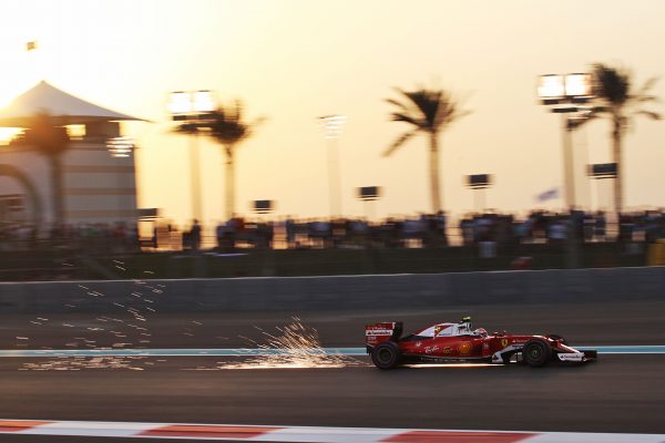 Formula One World Championship 2016, Round 21, Abu Dhabi Grand Prix, Abu Dhabi, United Arab Emirates, Saturday 26 November 2016 - Kimi Raikkonen (FIN) Ferrari SF16-H sends sparks flying.