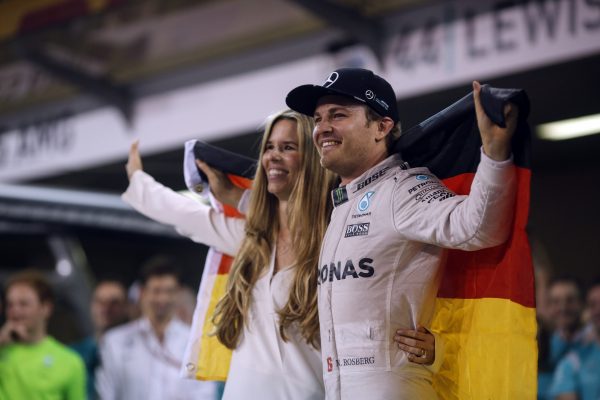 www.sutton-images.com World Champion Nico Rosberg (GER) Mercedes AMG F1 and wife Vivian Rosberg (GER) celebrate at Formula One World Championship, Rd21, Abu Dhabi Grand Prix, Race, Yas Marina Circuit, Abu Dhabi, UAE, Sunday 27 November 2016.