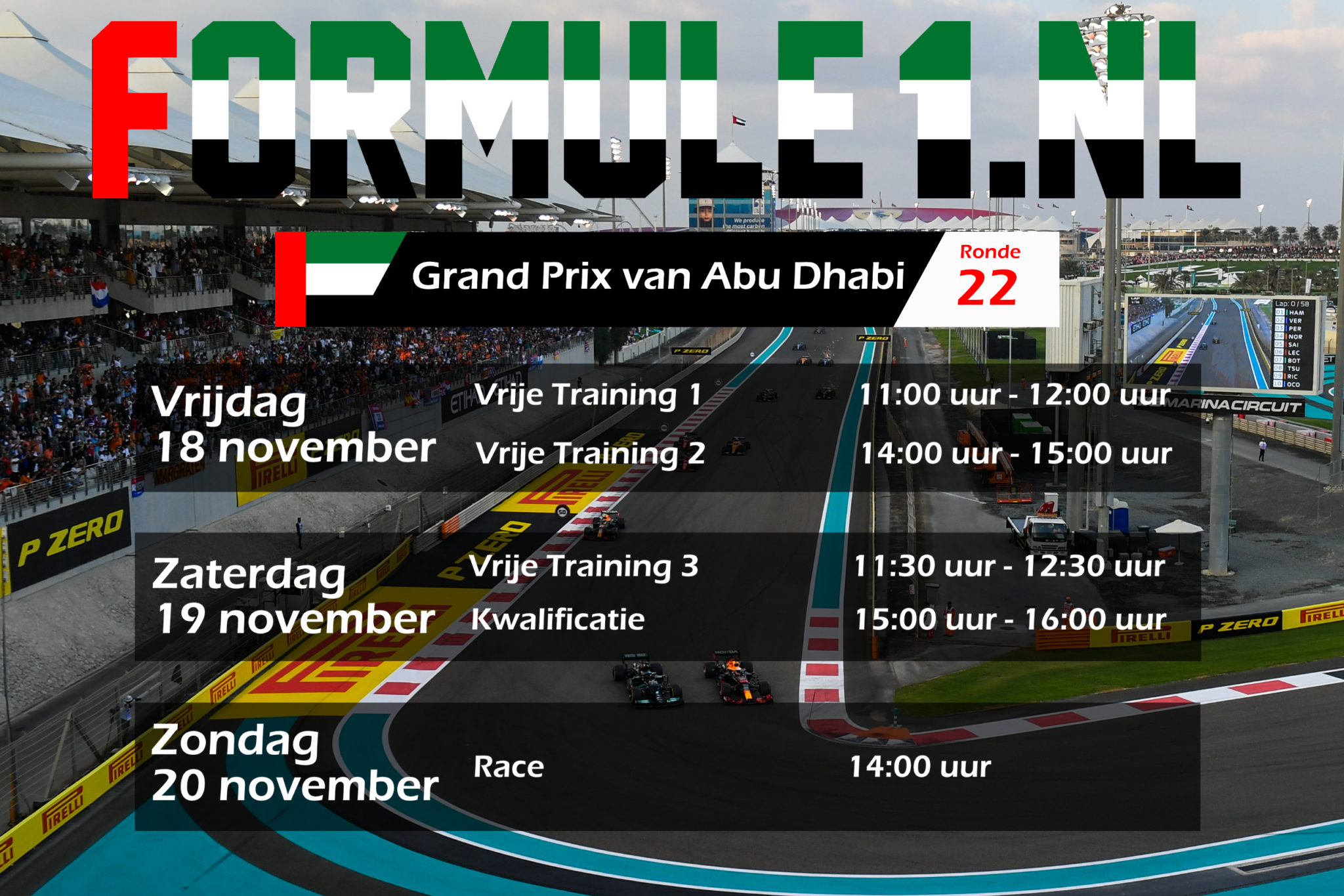 Tijdschema GP Abu Dhabi Zo laat gaan we racen