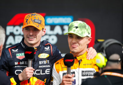 Max Verstappen en Lando Norris, samen in Silverstone.