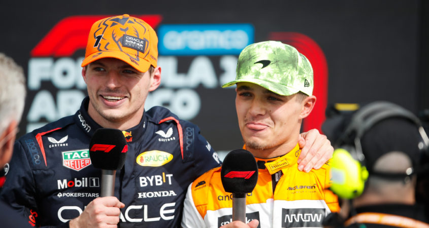 Max Verstappen en Lando Norris, samen in Silverstone.