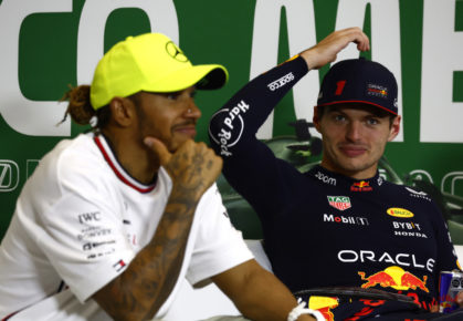 Lewis Hamilton en Max Verstappen