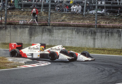 Ayrton Senna en Alain Prost crash suzuka 1989