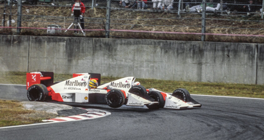 Ayrton Senna en Alain Prost crash suzuka 1989