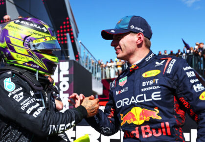 Max Verstappen en Lewis Hamilton